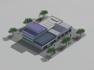 Low poly blocks shops 3D Model