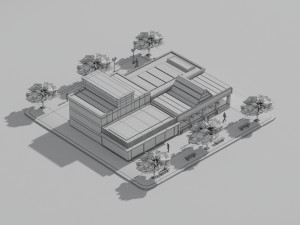 Low poly blocks shops 3D Модель