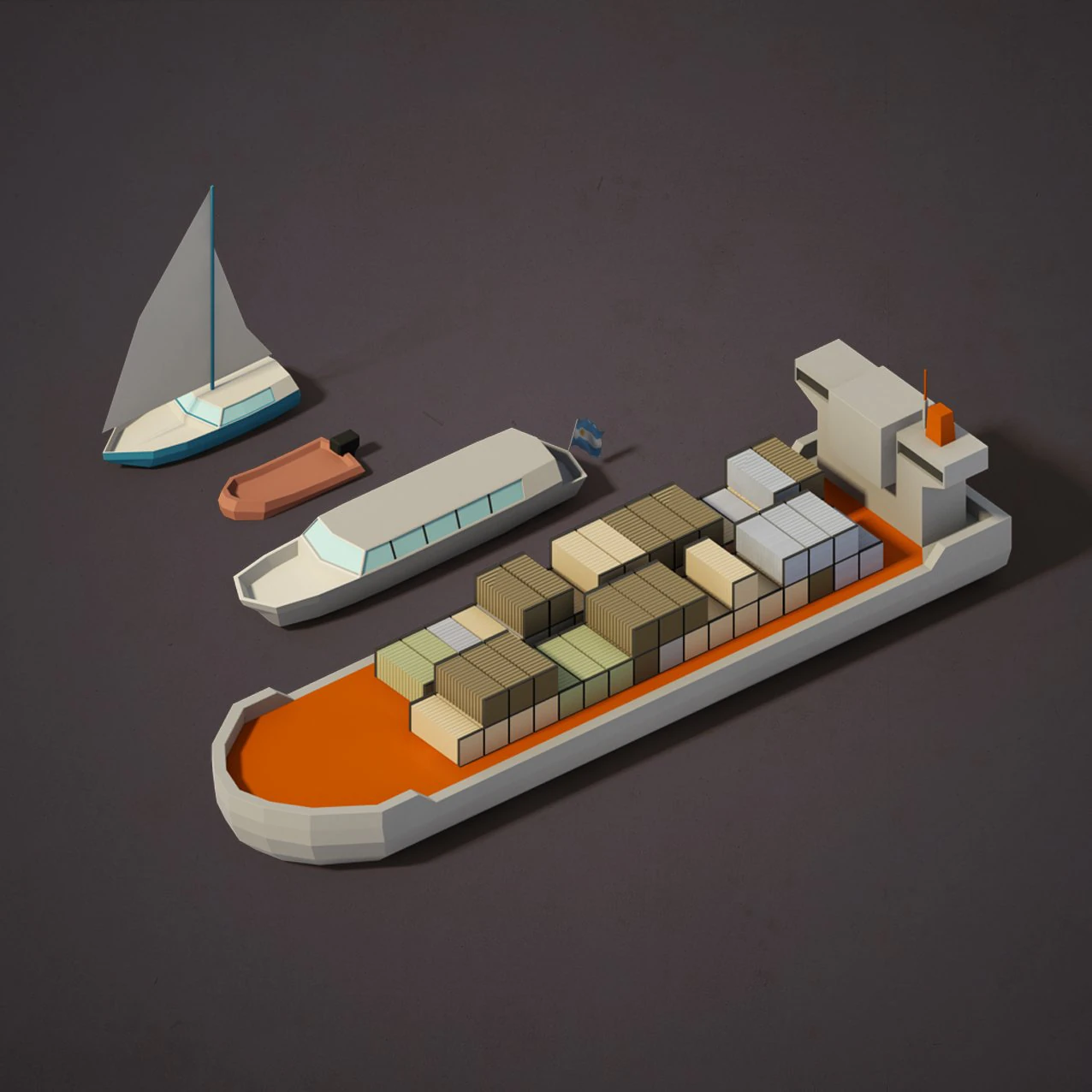 lowpoly boats 3D Model .c4d .max .obj .3ds .fbx .stl .blend