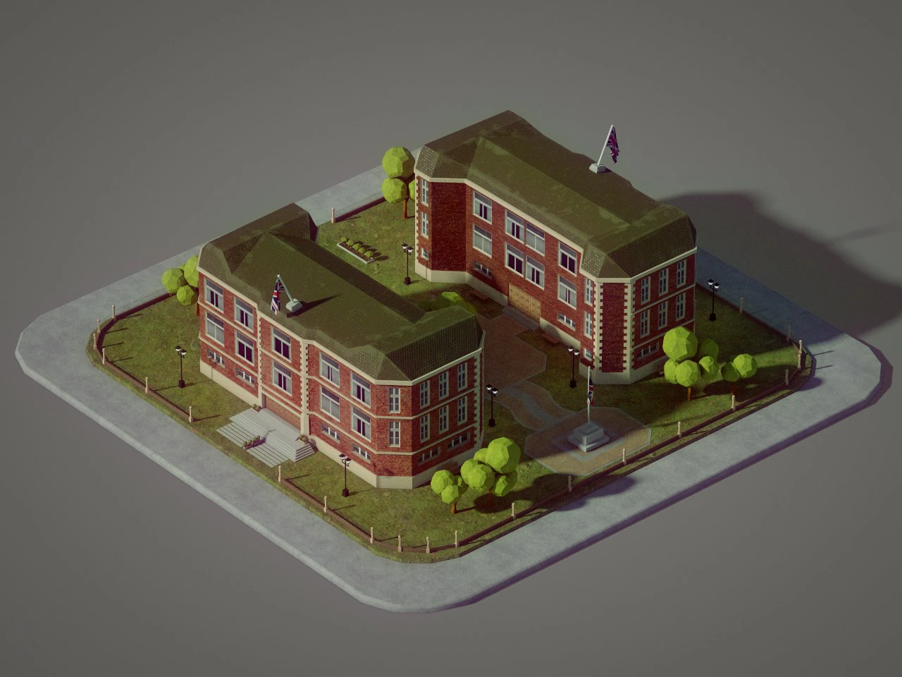 british school building 3D Model .c4d .max .obj .3ds .fbx .stl .blend 