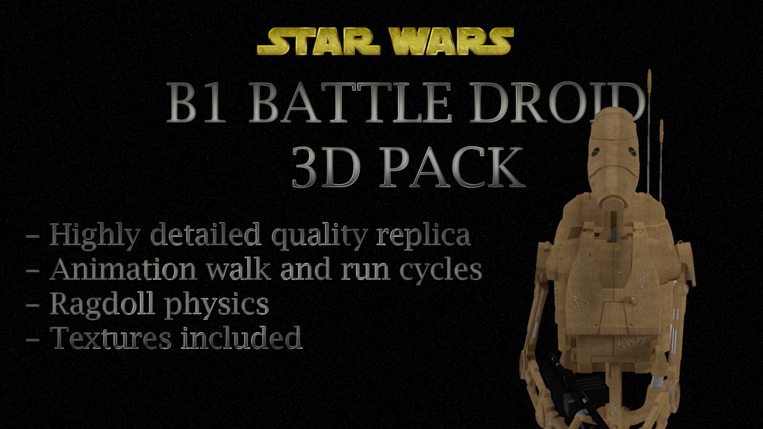 b1 battle droid pack - star wars 3D Model .c4d .max .obj .3ds .fbx .stl .blend 