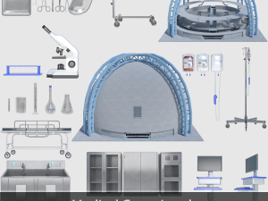 medical building with props - game level pack 3Dモデル
