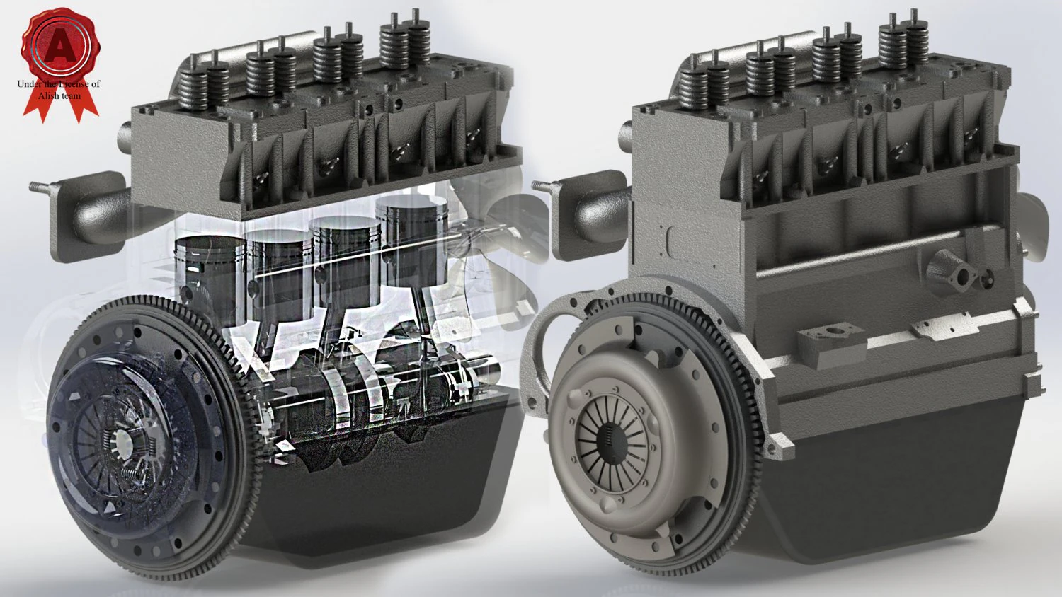 inline four-cylinder engine and clutch system 3D Model .c4d .max .obj .3ds .fbx .stl .blend 