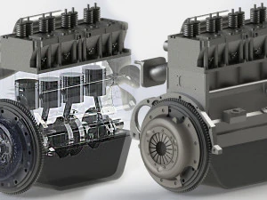 motor de quatro cilindros em linha e sistema de embreagem Modelo 3D
