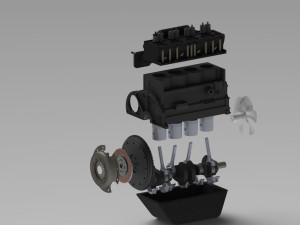 inline four-cylinder engine and clutch system 3D Model