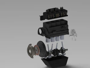 inline four-cylinder engine and clutch system 3D Model