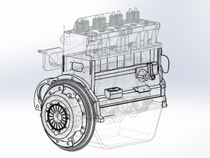 inline four-cylinder engine and clutch system 3D Model