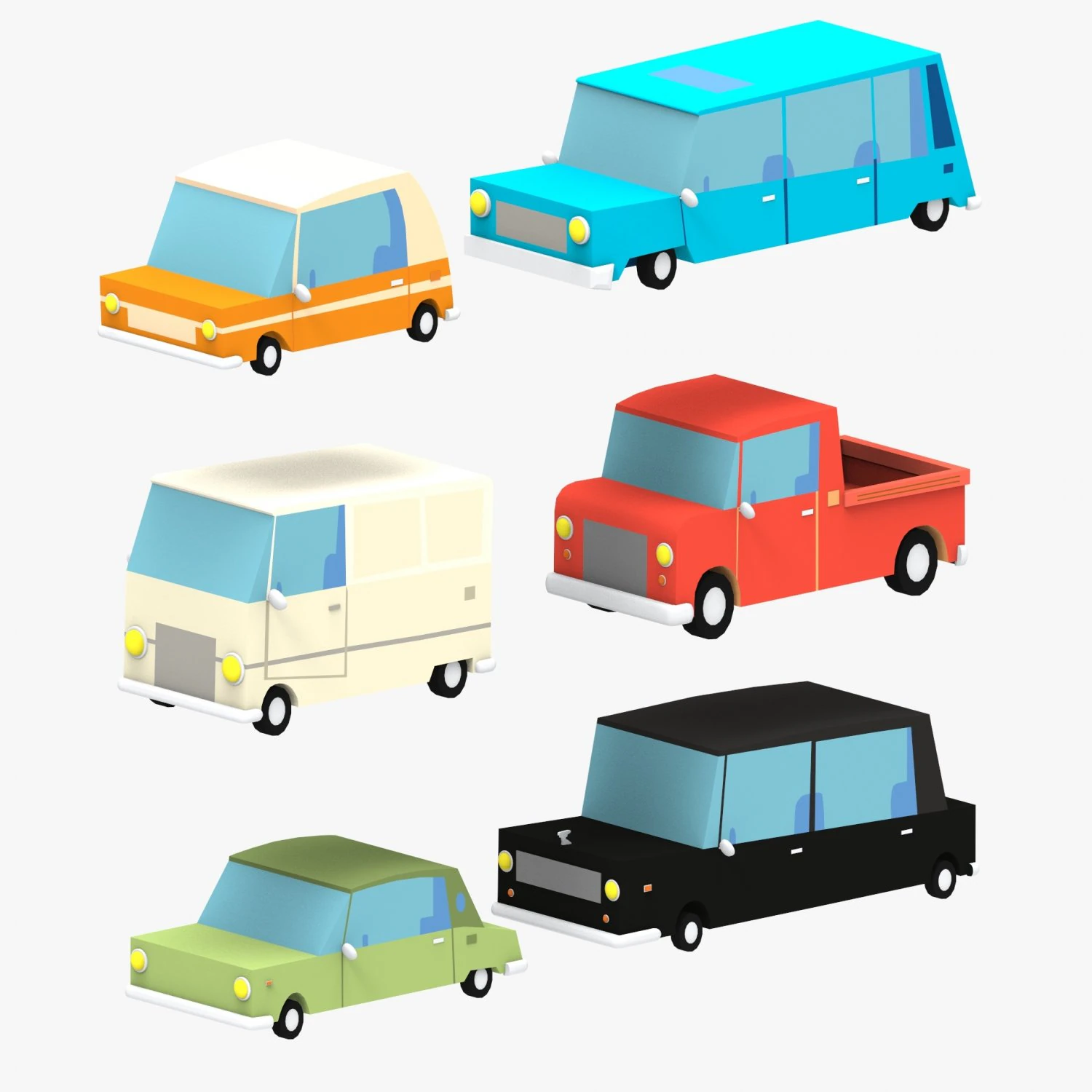 cartoon cars pack 2 3D Model .c4d .max .obj .3ds .fbx .stl .blend