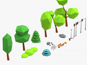 details of objects park low poly 3Dモデル