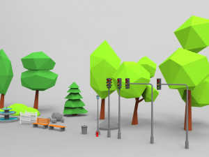 details of objects park low poly 3D Модель