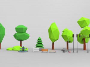 details of objects park low poly 3D Модель