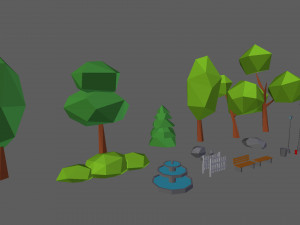 details of objects park low poly 3D Модель