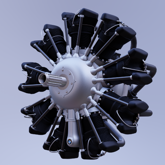 b m w 132a radial aircraft engine Modelo 3D .c4d .max .obj .3ds .fbx .stl .blend 