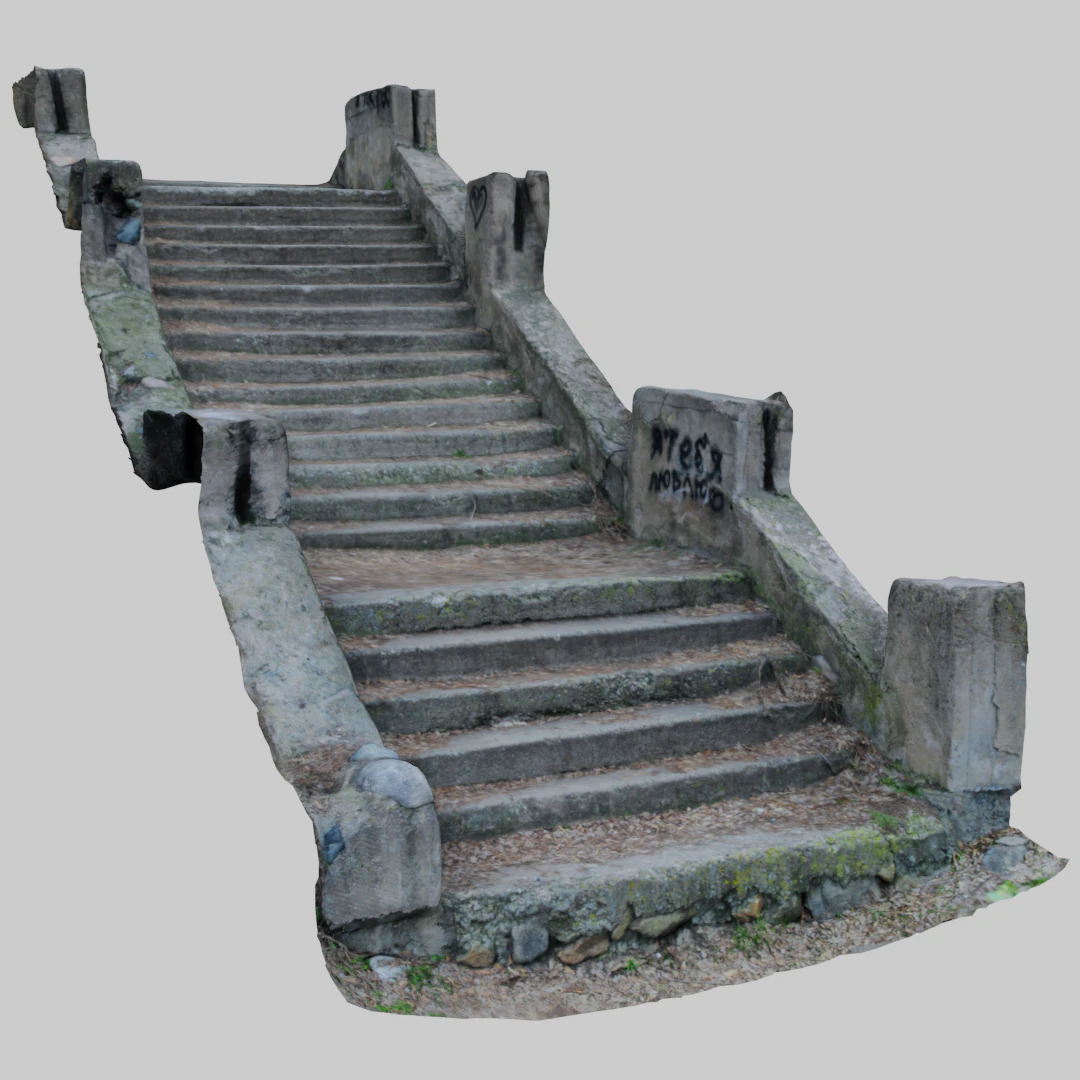 old ruined concrete staircase low-poly 3D Model .c4d .max .obj .3ds .fbx .stl .blend 