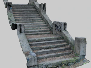 vieil escalier en b&eacute;ton en ruine low-poly Modèle 3D