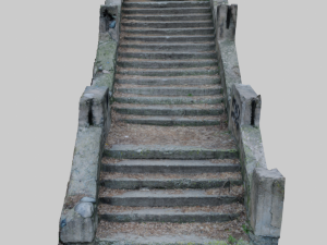 old ruined concrete staircase low-poly 3Dモデル