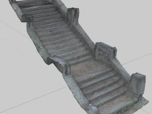 old ruined concrete staircase low-poly 3D Model