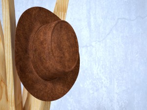 cowboy hat with jackson coat and hat stand 3D Model