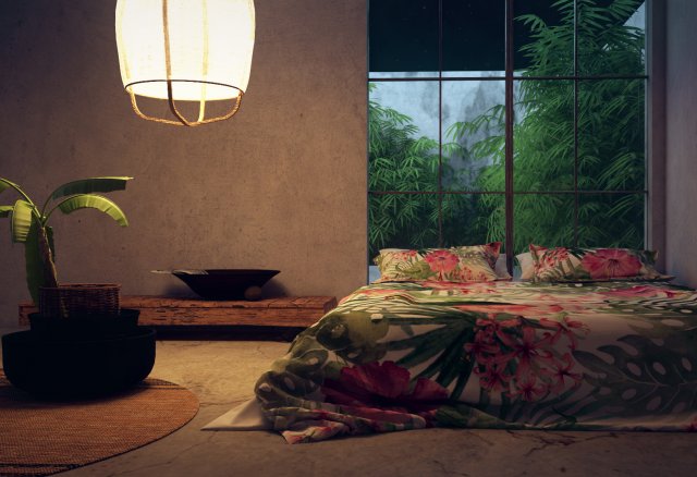 bedroom tropical interior day and night scene 3D Model .c4d .max .obj .3ds .fbx .stl .blend 