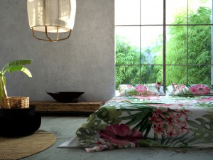 bedroom tropical interior day and night scene 3D Model