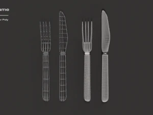 kitchen knife and fork - textured 3D Model