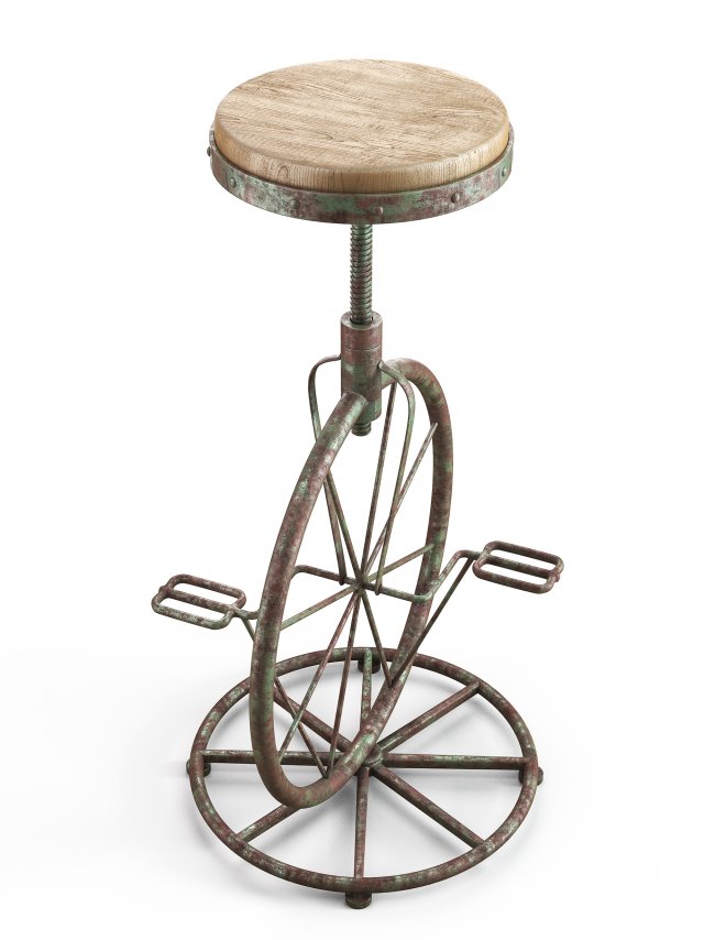 charles bicycle wheel adjustable bar stool 3D Модель .c4d .max .obj .3ds .fbx .stl .blend