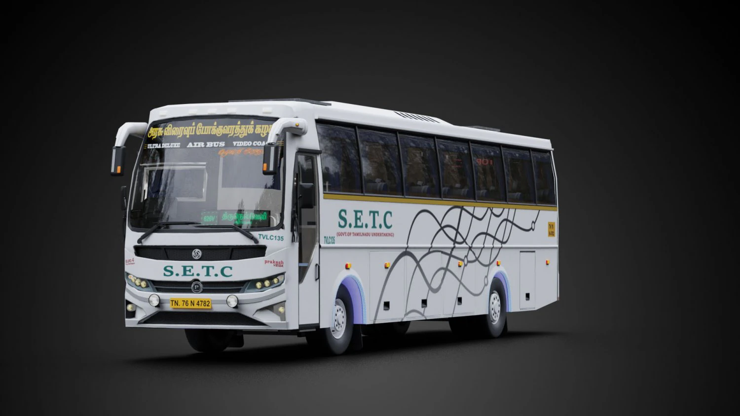 SETC Prakash Vega bus model of Tamil Nadu Government 3D Model .c4d .max .obj .3ds .fbx .stl .blend