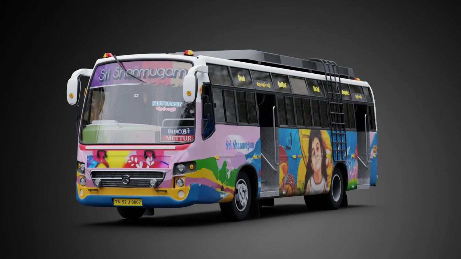 Ônibus privado SST de TamilNadu Modelo 3D .c4d .max .obj .3ds .fbx .stl .blend