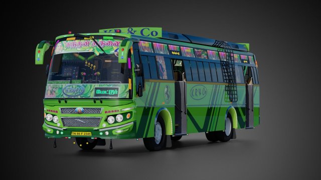 KrCo Private bus - TamilNadu INDIA 3D Model .c4d .max .obj .3ds .fbx .stl .blend 