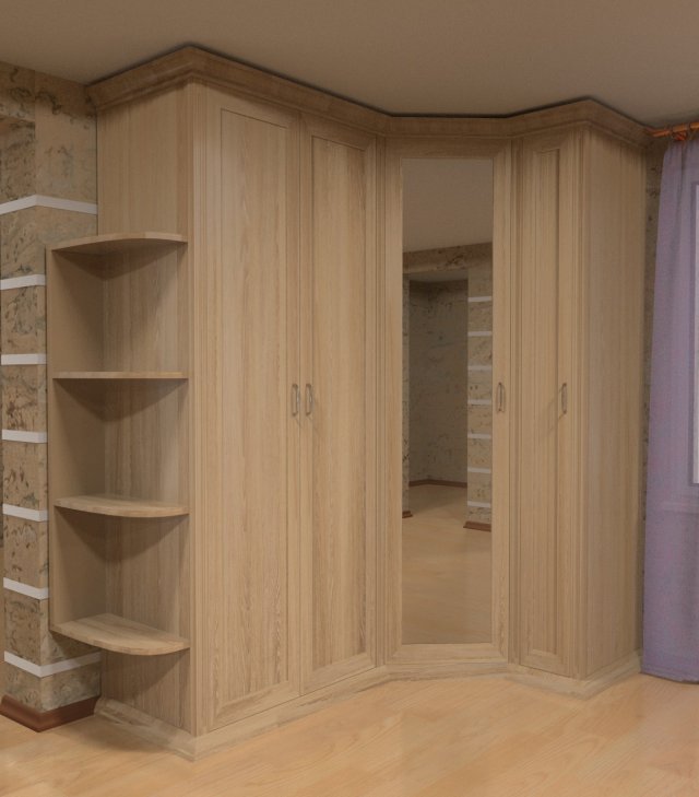 corner cabinet in solid wood 3D Model .c4d .max .obj .3ds .fbx .stl .blend 