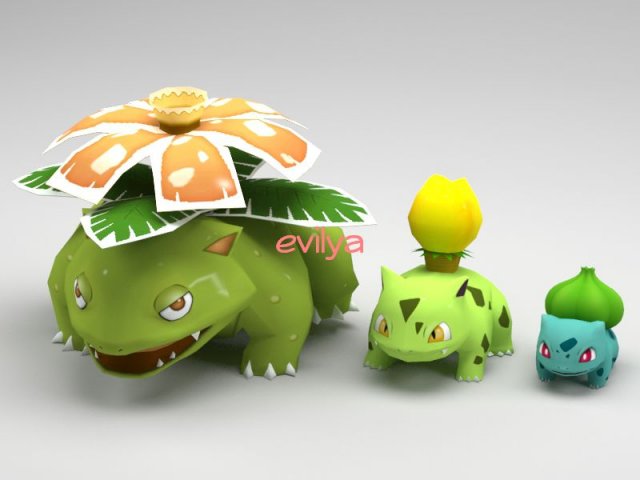 low poly pokemon bulbasaur - ivysaur - venusaur 3D Modell .c4d .max .obj .3ds .fbx .stl .blend
