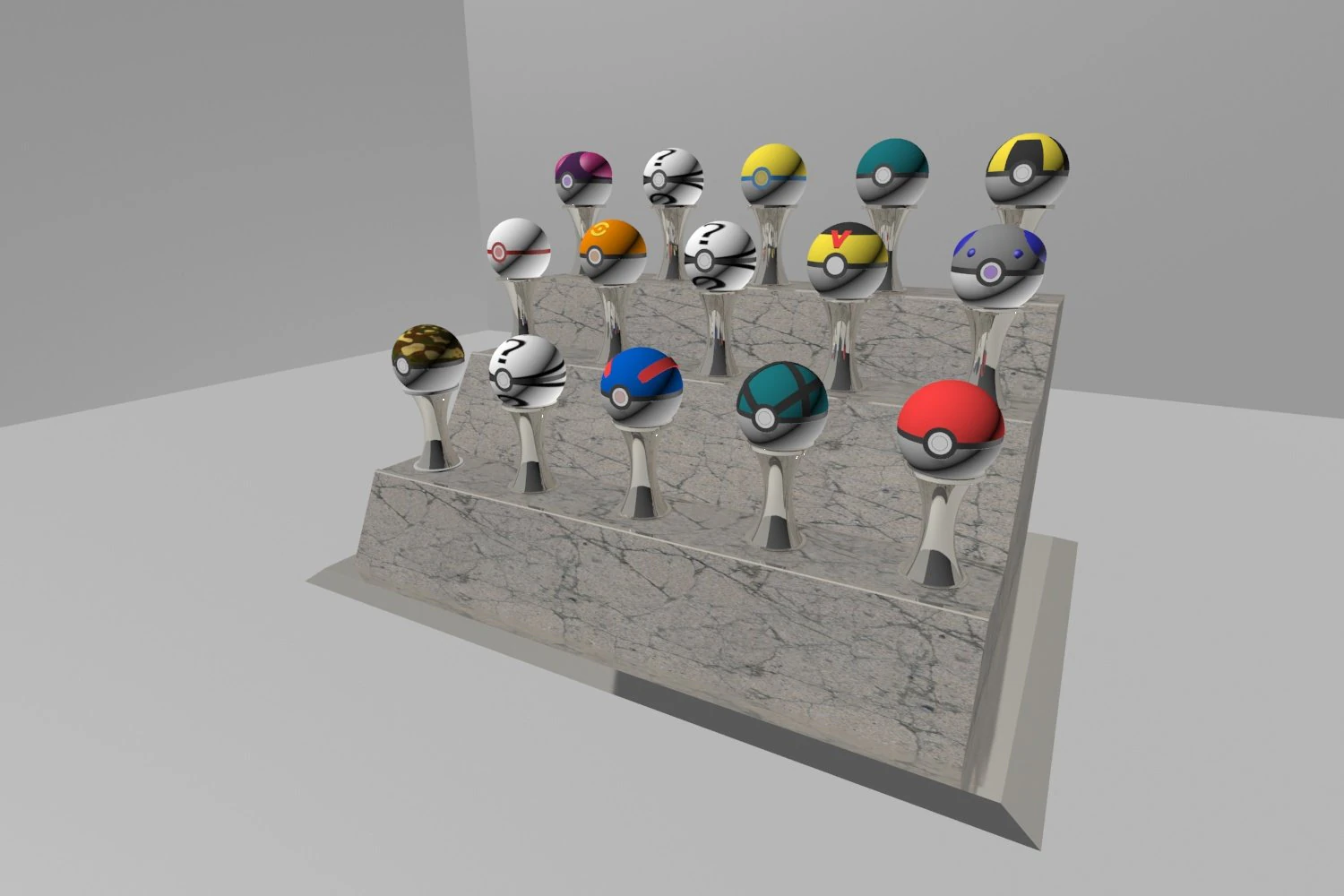 pokeballs set 3D Model .c4d .max .obj .3ds .fbx .stl .blend 