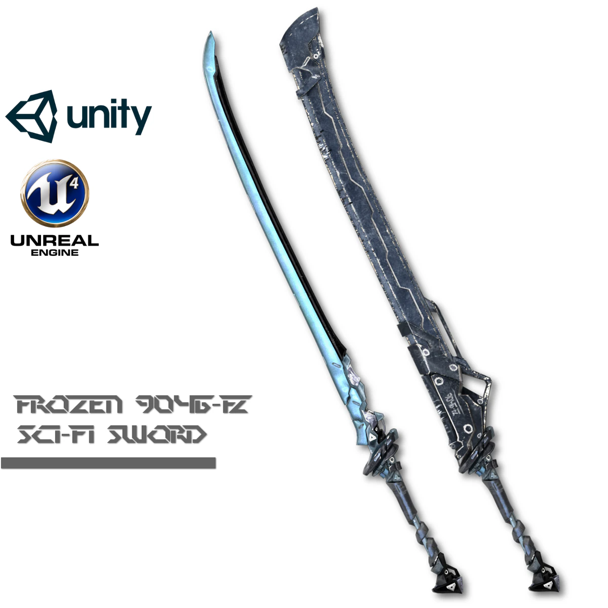 sci-fi frozen sword 3D Model .c4d .max .obj .3ds .fbx .stl .blend 