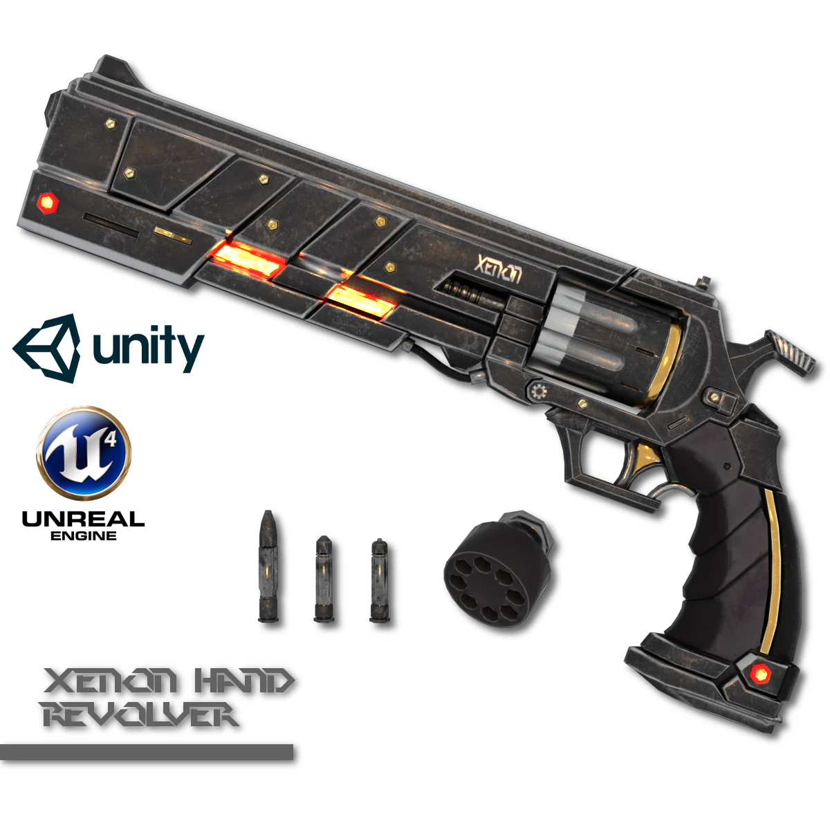 xenon hand revolver 3D Model .c4d .max .obj .3ds .fbx .stl .blend 