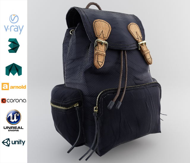 leather and nylon rucksack for women Modelo 3D .c4d .max .obj .3ds .fbx .stl .blend 