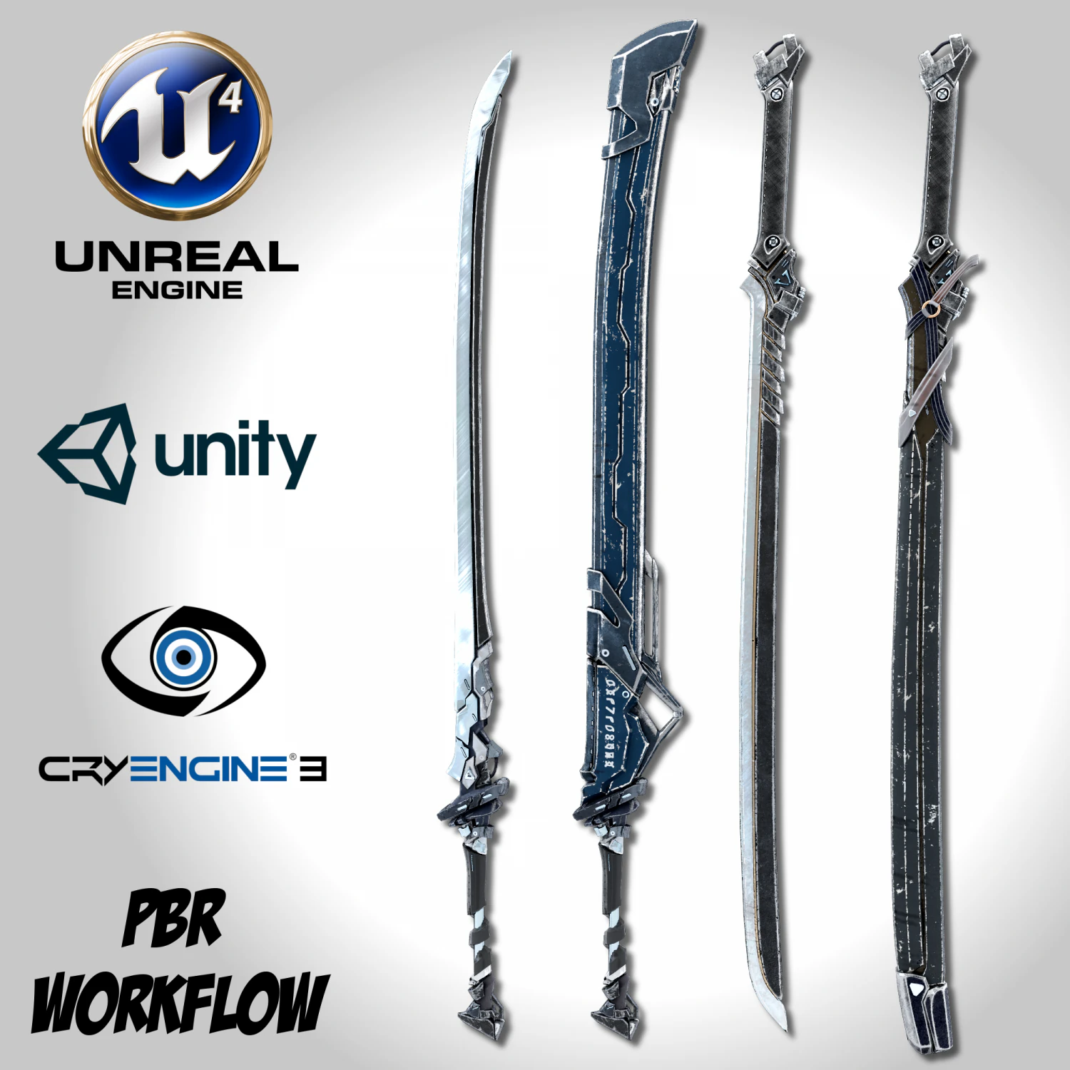 sci-fi swords pack 1 3D Model .c4d .max .obj .3ds .fbx .stl .blend 