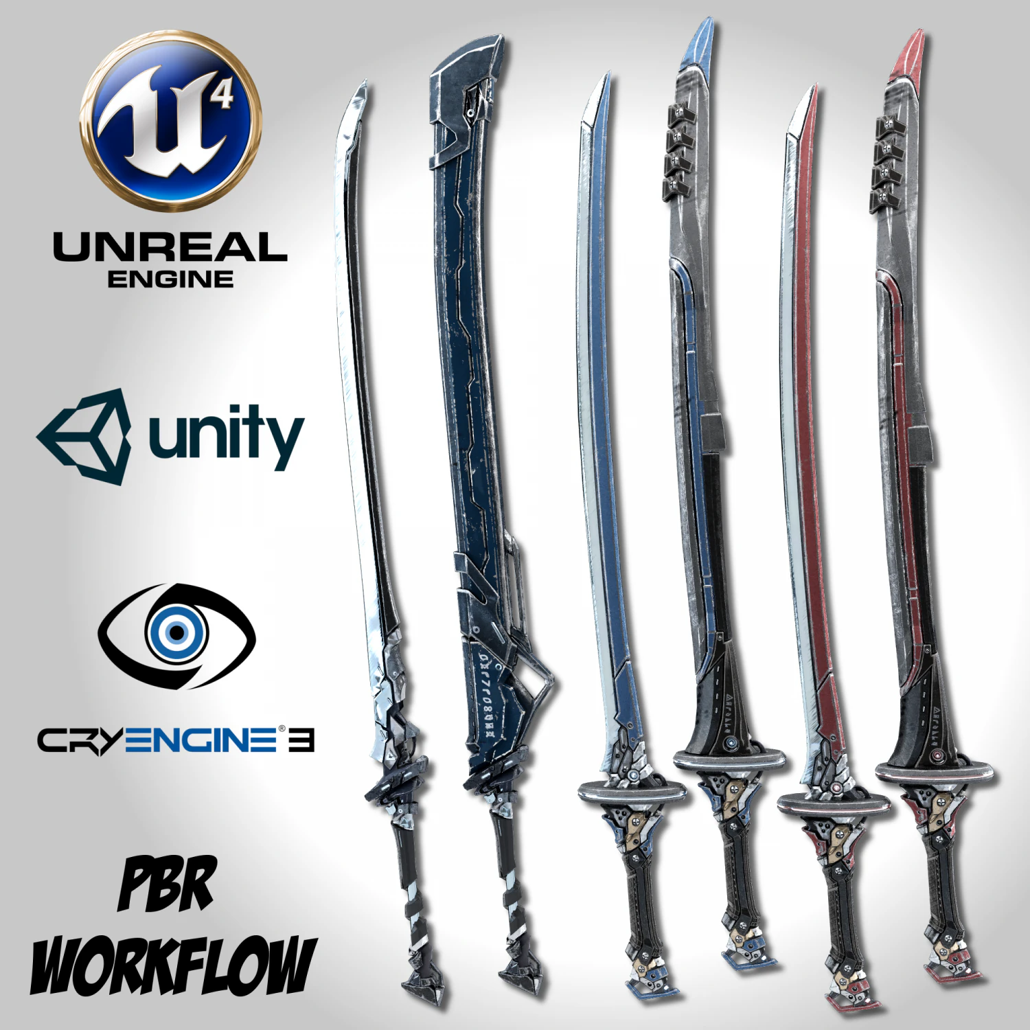 sci-fi swords pack 2 3D Model .c4d .max .obj .3ds .fbx .stl .blend 