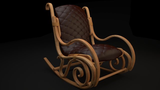 wood and leather rocking chair 3D Model .c4d .max .obj .3ds .fbx .stl .blend 