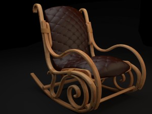 wood and leather rocking chair Modèle 3D