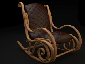 cadeira de balan&ccedil;o madeira e couro Modelo 3D