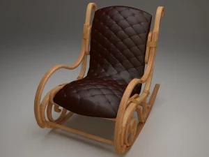 wood and leather rocking chair 3D Model