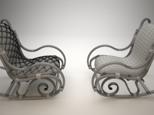 wood and leather rocking chair 3D Model