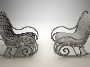 wood and leather rocking chair 3D Model