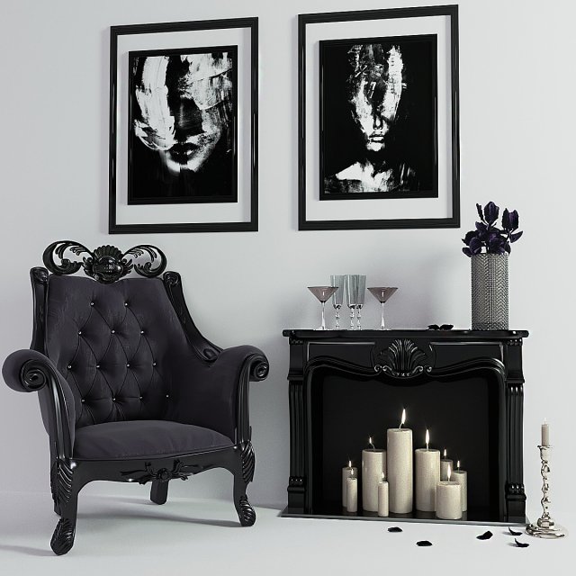 chair and fireplace 3D 모델 .c4d .max .obj .3ds .fbx .stl .blend 