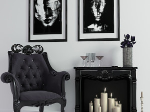chair and fireplace 3D 모델