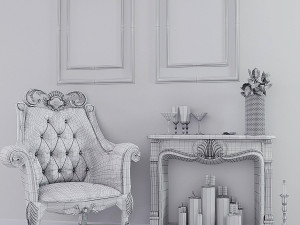 chair and fireplace 3D 모델
