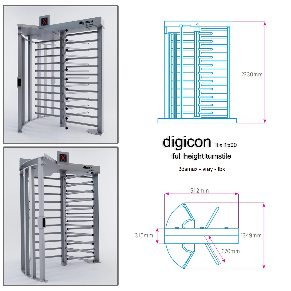 digicon turnstile 3D Model .c4d .max .obj .3ds .fbx .stl .blend 