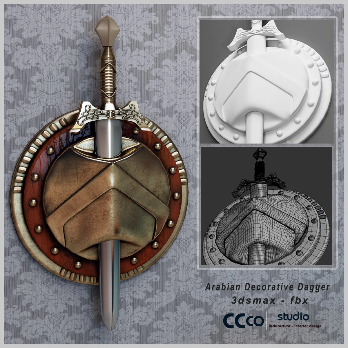 arabian decorative dagger 3D Model .c4d .max .obj .3ds .fbx .stl .blend 