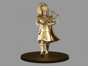 bagpiper fat manin gold color Model 3D