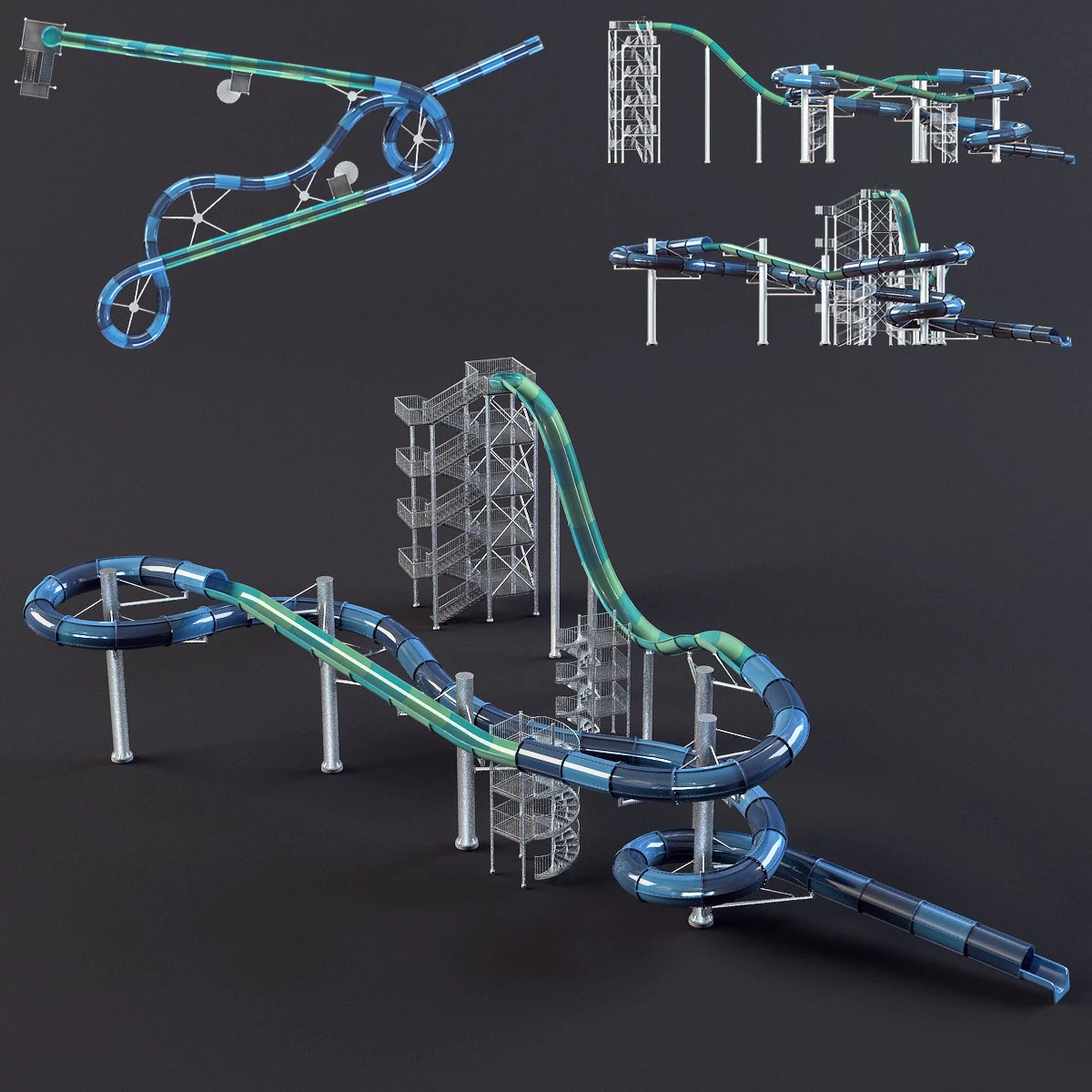 water park slides4 3D Model .c4d .max .obj .3ds .fbx .stl .blend 